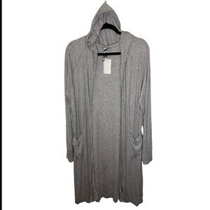 Go Couture Light Gray Knit Hooded Long Sleeve Open Duster Cardigan Sz L